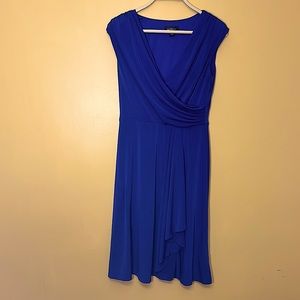 Blue draping faux wrap dress